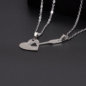 Polished titanium steel heart puzzle matching necklaces with You Love engraving for couples