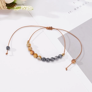 Handmade Woven Natural Stone Beaded Bracelet Adjustable Wax Rope Vintage Bohemian Wristband Minimalist Gift Unisex Jewelry