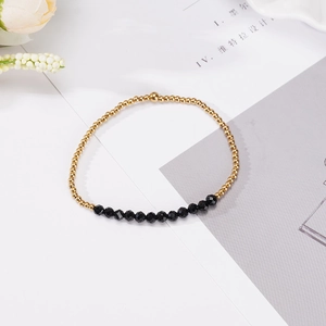 Pulsera minimalista de 4 mm con cuentas de piedra negra natural y oro para parejas y moda