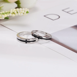 Minimalist Platinum Plated Alloy Cross Couple Rings Set For Men Women Adjustable Open Ring Black Enamel Hip Hop Jewelry