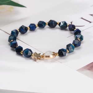 Planet Star Natural Stone Beaded Bracelet Stainless Steel Blue Gemstone Minimalist Jewelry For Women Men Couple Gifts
