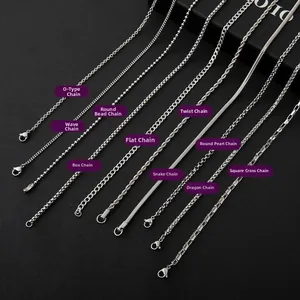Dettaglio di 10 tipi di collane in acciaio al titanio da uomo con diverse maglie argento