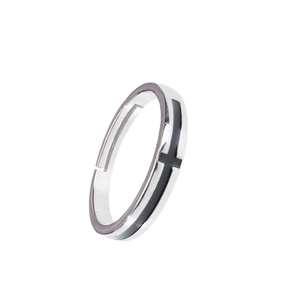 Minimalist adjustable silver cross ring with black inlay and polished finish for couples