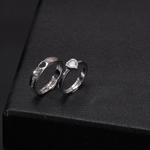 Endless Love Couple Rings Copper Silver Color Heart Zircon Adjustable Opening Minimalist Jewelry For Men Women Wedding