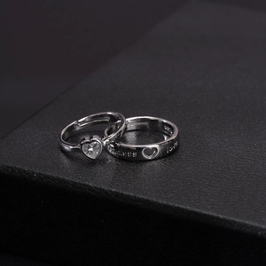 Adjustable S925 sterling silver couple rings with heart zircon and Endless Love engraving