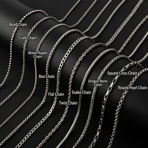Collana Hip Hop in Acciaio Inossidabile per Uomo Donna Minimalista Tonalità Argento Collana a Catena Snake Bone Box O Senza Pendente Regalo Gioielli
