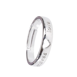 Polished silver endless love ring with hollow heart detail and adjustable open band