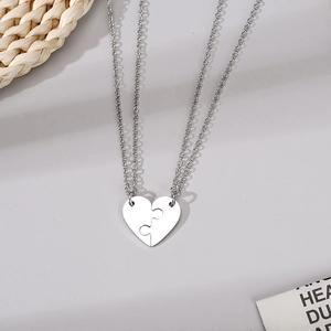 Couples titanium steel jigsaw heart pendant necklaces for matching jewelry sets