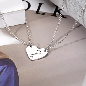 Stainless Steel Heart Puzzle Pendant Necklace Couple Mom Daughter Friendship Relationship Gift Jewelry Engraved Necklace