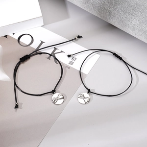 Adjustable black wax cord friendship bracelets with silver tree of life and pinky promise charms