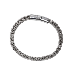 Minimalist double row square link stainless steel bracelet with magnetic clasp for men
