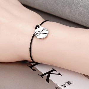 Adjustable black wax cord bracelet with silver Tree of Life and Pinky Swear charm
