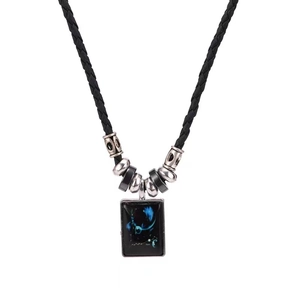 Retro Pisces zodiac sign pendant necklace with black braided leather chain for men and women