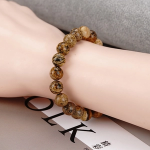 Bracciale di perle in diaspro paesaggio naturale per coppie con ciondolo magnetico al polso