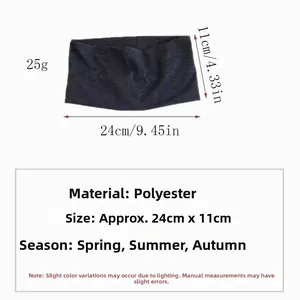 Deep grey polyester yoga headband detailed dimensions 24cm by 11cm and 25g weight