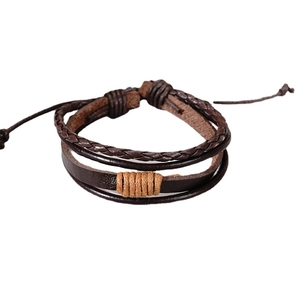 Handmade woven multilayer leather bracelet for men with adjustable cord and vintage style
