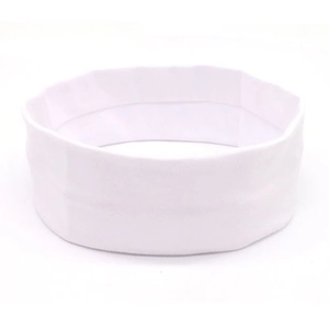 Close-up of high-elastic pure white yoga headband showing soft fabric texture and stitching
