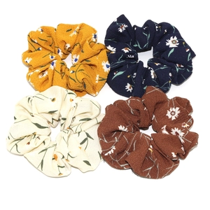 Women Vintage Floral Print Cloth Hair Scrunchies Bohemian Daisy Pattern Elastic Hair Ties Soft Fabric Headbands Hair Accessories Gift