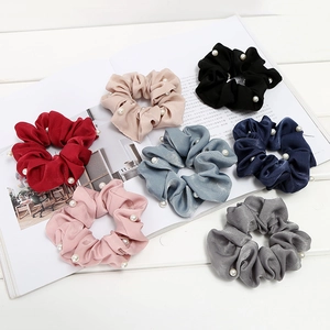 Women's Elegant Satin Hair Scrunchie With Faux Artificial Pearls Elastic Large Hair Ties For Ponytail Holder Fashion Headwear