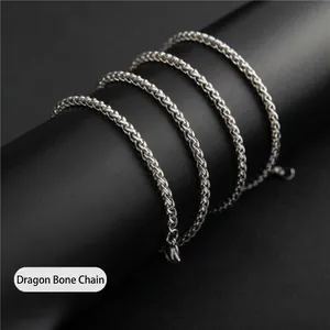 Men's titanium steel dragon bone chain necklace with a sleek silver metallic finish