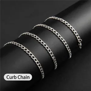 Mens silver stainless steel flat link curb chain wrapped around a black cylinder base