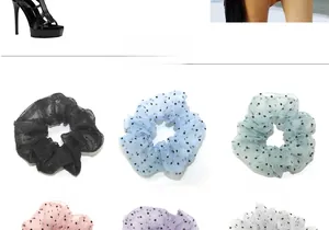 Polka dot mesh scrunchies in various colors including mint, pink and light blue