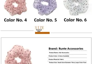 Detailed size comparison of pink and white polka dot tulle scrunchies in 10cm and 15cm