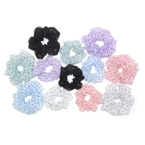 Women Polka Dot Tulle Scrunchies Sheer Organza Hair Ties Large Intestine Hair Ring Fashion Mesh Ponytail Holder Hair Accessories