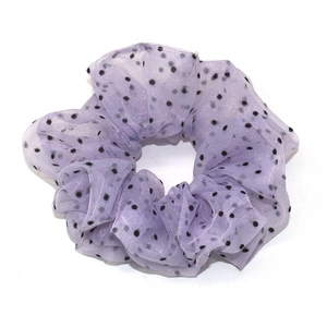 Chic purple polka dot sheer tulle scrunchie hair tie with black dots for women