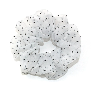 Chic white tulle polka dot scrunchie with sparkling glitter detail for women hair