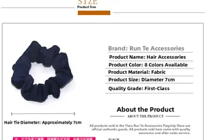 Tabella dettagliata delle taglie con diametro 7cm per l'elastico per capelli in tessuto blu