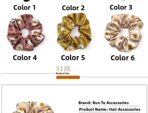 Vue détaillée des chouchous en satin à imprimé marguerites en plusieurs coloris mode