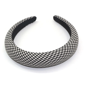 Classic black and white houndstooth plaid padded headband with elegant vintage style