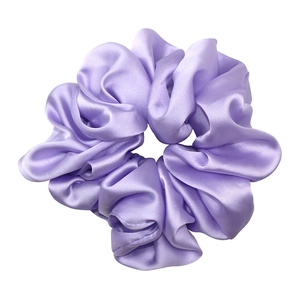 Elegant purple satin scrunchie with a soft silk sheen and high elastic core for women