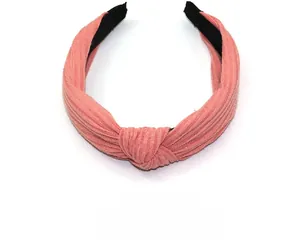 Serre-tête en tricot rose pour femmes avec nœud croisé et texture en tissu côtelé