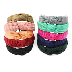 Serre-Tête Large en Tissu Nervuré Tricoté avec Nœud Croisé pour Femmes Couleur Unie Bandeau Élastique Accessoires Cheveux