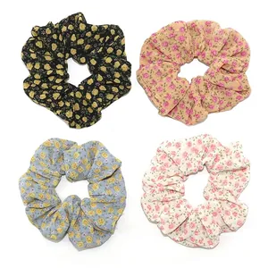 Chouchous en Tissu Floral pour Femmes Élastiques à Cheveux Style Mousseline Motif Botanique Accessoires de Coiffure à la Mode