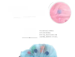 Gros plan de chouchous en organza rose et bleu avec des perles colorées et texture pailletée