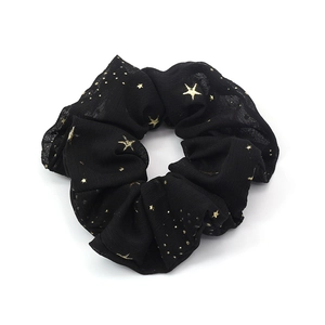 Chouchou en mousseline noire avec motif ciel étoilé doré pour coiffure féminine