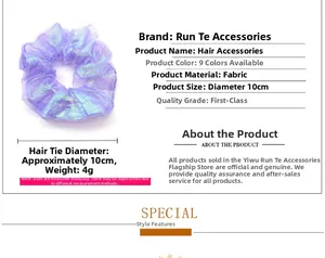Detail view of purple organza scrunchie with 10cm diameter and holographic texture