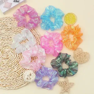 Korean Style Iridescent Laser Scrunchie Fashion Mermaid Luster Organza Hair Ring Dreamy Fabric Pleated Elastic Hair Band For Women