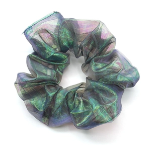 Iridescent mesh scrunchie for women with holographic mermaid glow in mixed pastel colors