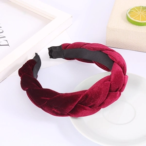 Braided velvet headband in burgundy with a thick silk satin twist for high skull top look