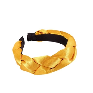 Elegant gold silk satin braided headband for women featuring high density glossy fabric