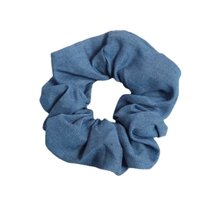 Blue denim fabric scrunchie for women with high-quality twill texture for hair styling