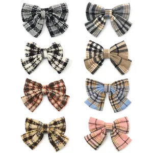 Vintage Plaid Bow Hair Clip For Women Autumn Winter Tartan Bowknot Hairclip Handmade Fabric Spring Clip Hair Accessories