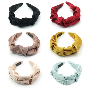 Fashion Wide Pleated Satin Headband For Women Korean Style Knotted Fabric Hair Hoop Handmade Plain Color Retro Hair Accessories