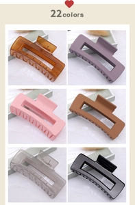 Detailed grid of rectangle claw clips in glossy amber, matte purple, and neutral tones