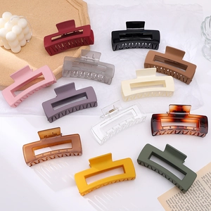 Set of 12 colorful rectangular hair claws in matte and glossy finishes for women