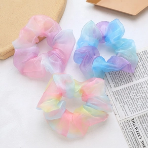 DREIer-Set Haar-Scrunchies aus Organza mit irisierender Netzstruktur in Pastellfarben